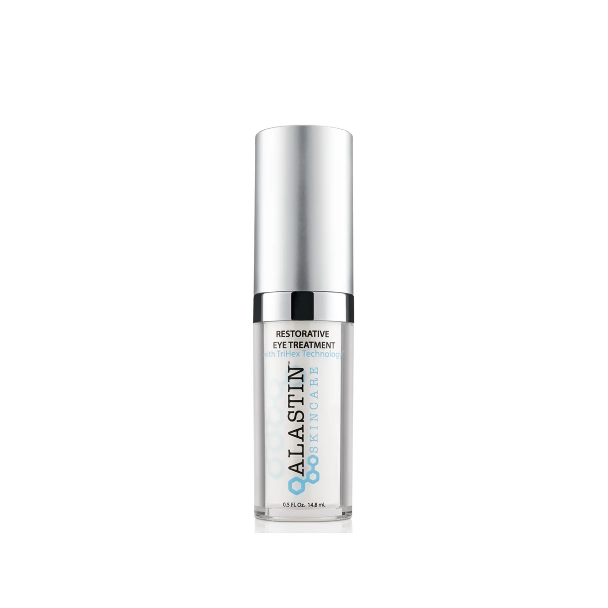 A bottle of Alastin Restorative Eye Cream against a white background.