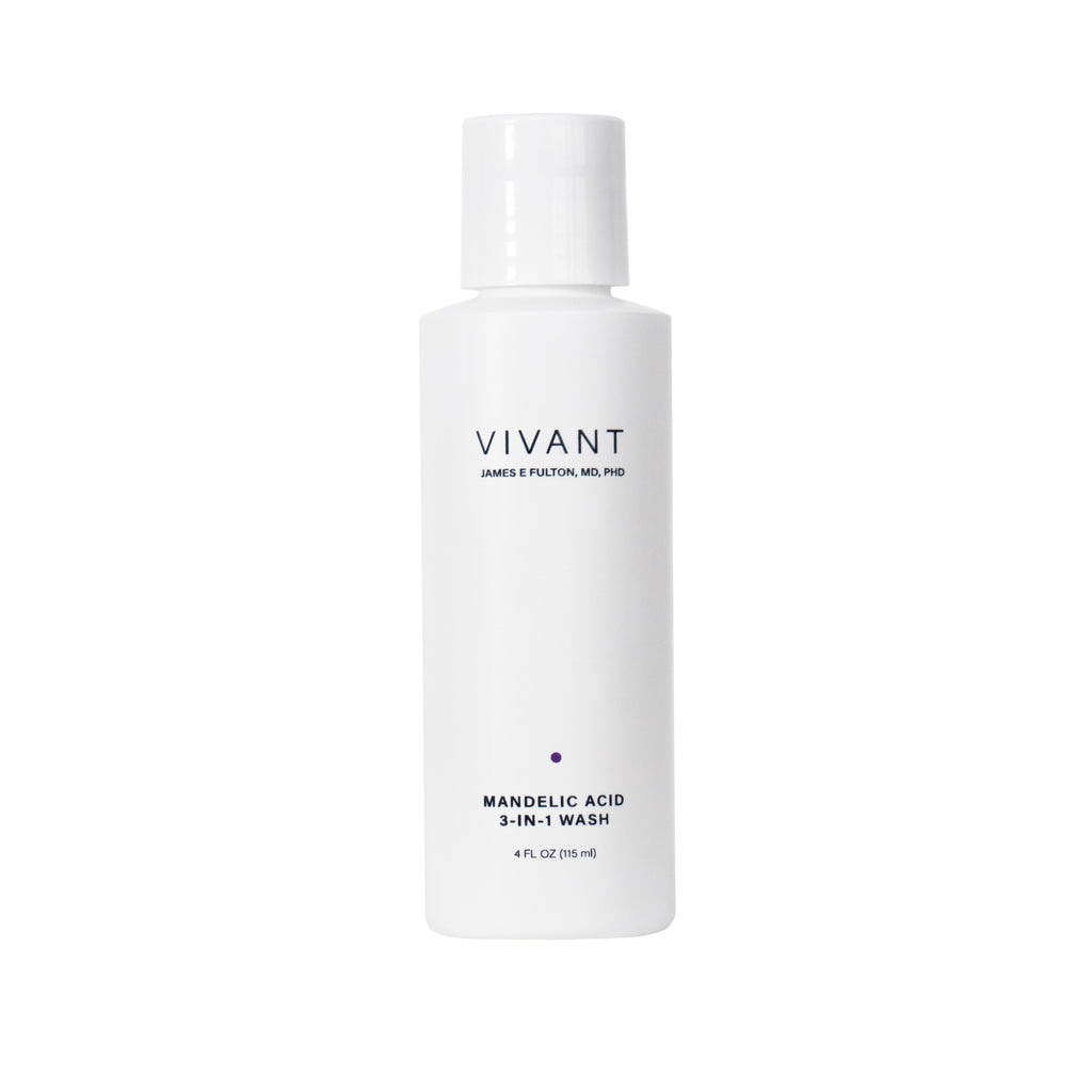 A white bottle of Vivant Mandelic Acid 3-in-1 Wash.
