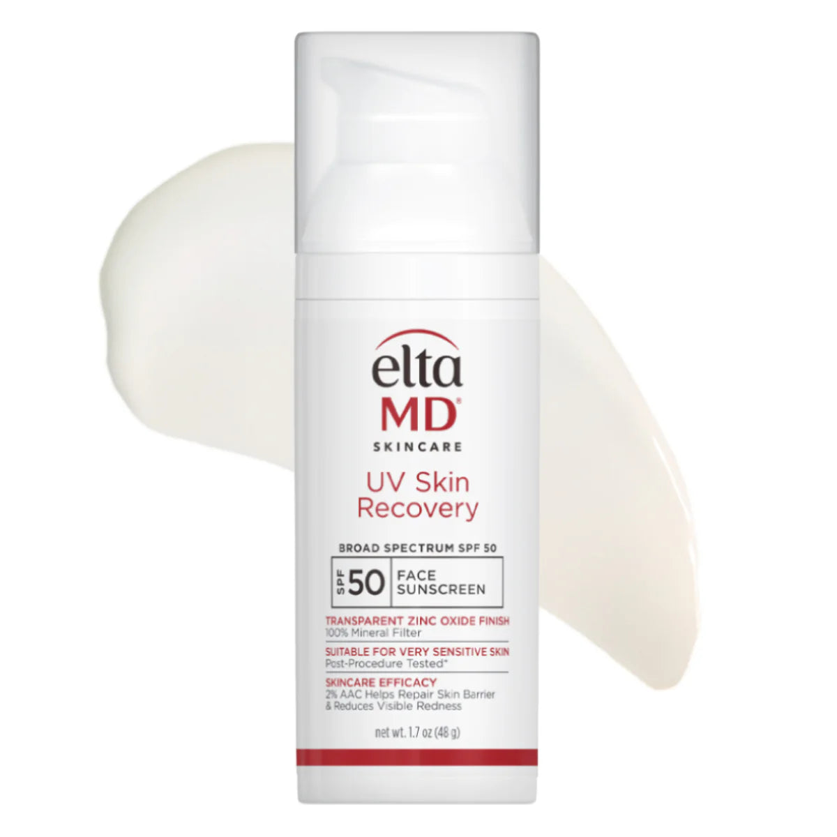 A pump bottle of EltaMD UV Skin Recovery SPF 50 sunscreen.