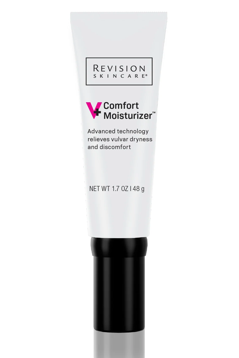 Tube of Revision Skincare V+ Comfort Moisturizer with advanced technology for relieving vulvar dryness and discomfort.
