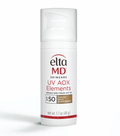 A pump bottle of Elta MD UV AOX Elements Broad-Spectrum SPF 50 sunscreen.