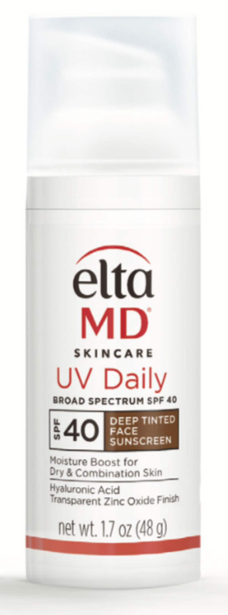 A bottle of Elta MD UV Daily Deep Tinted Broad-Spectrum SPF 40 sunscreen.