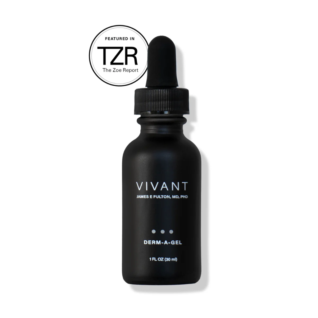 VIviant Derm-a-gel container with badge that says 'featured in The Zoe Report'