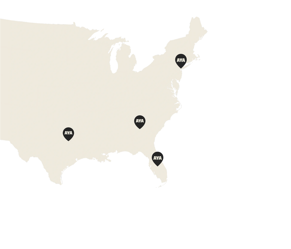 Map showing AYA locations